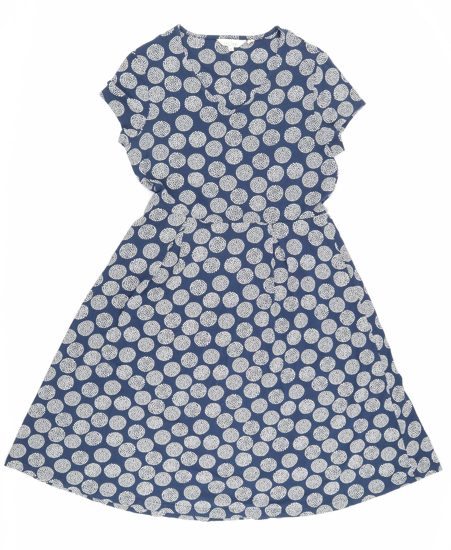 Seasalt Cornwall Womens Blue Geometric Cotton Fit & Flare Size 14 V-Neck Pullover