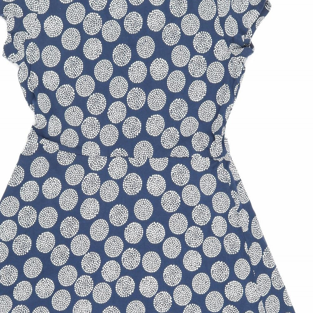 Seasalt Cornwall Womens Blue Geometric Cotton Fit & Flare Size 14 V-Neck Pullover