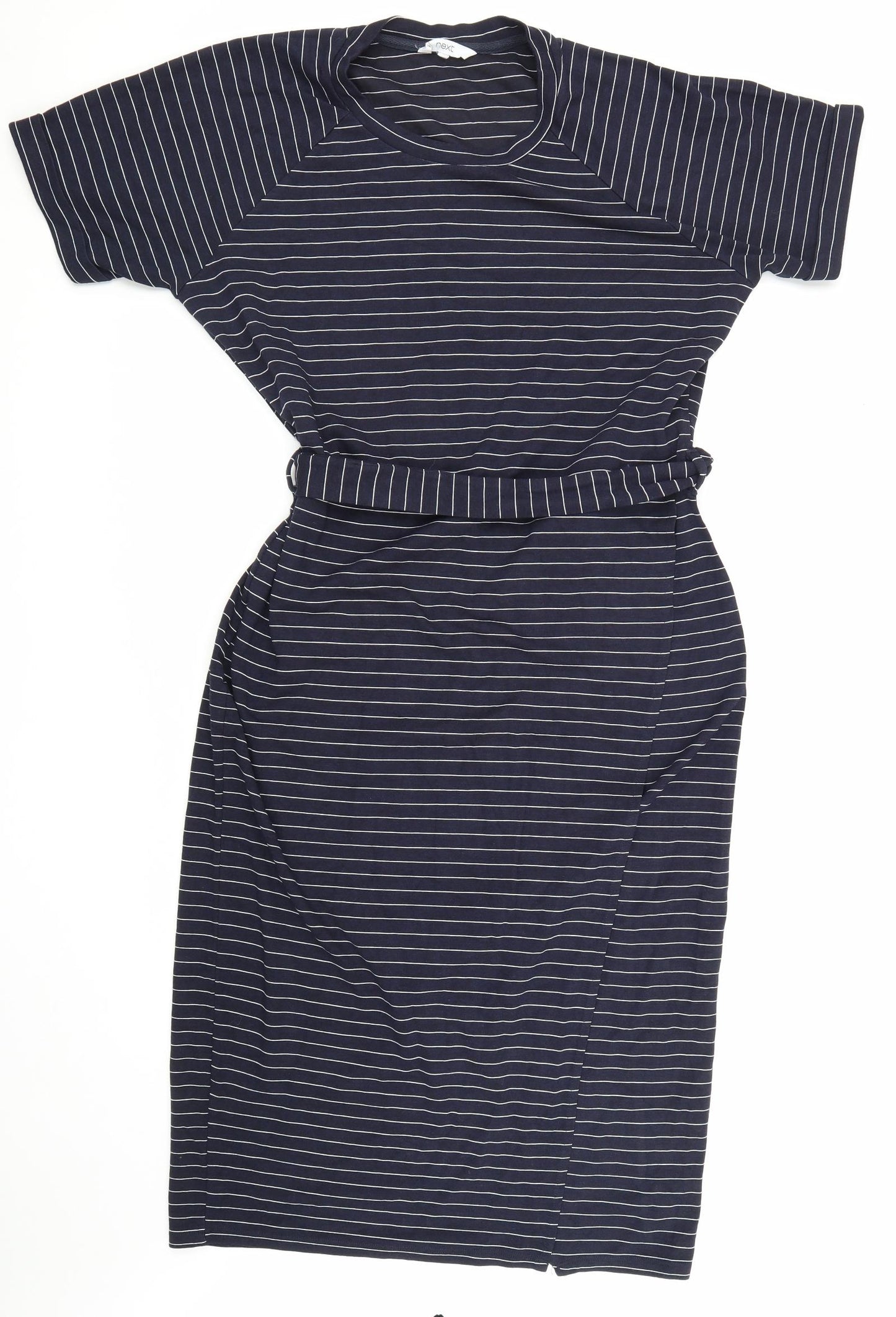 NEXT Womens Blue Striped Viscose Shift Size 18 Round Neck Lace Up