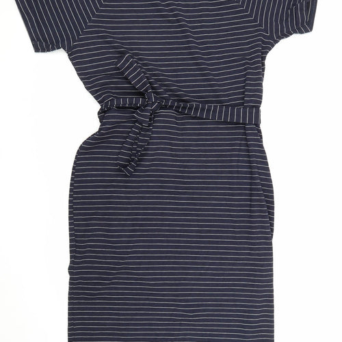 NEXT Womens Blue Striped Viscose Shift Size 18 Round Neck Lace Up