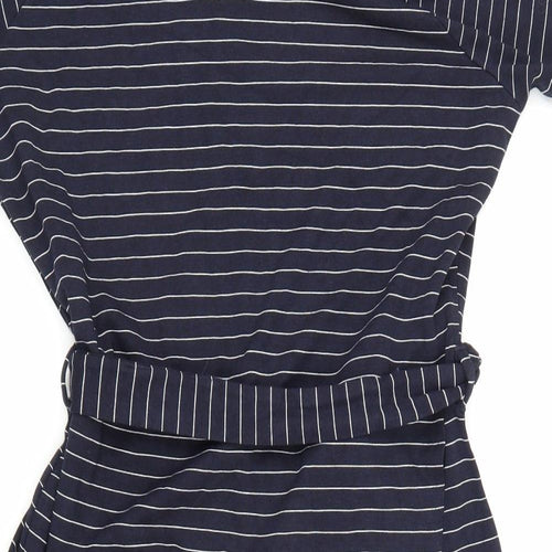 NEXT Womens Blue Striped Viscose Shift Size 18 Round Neck Lace Up