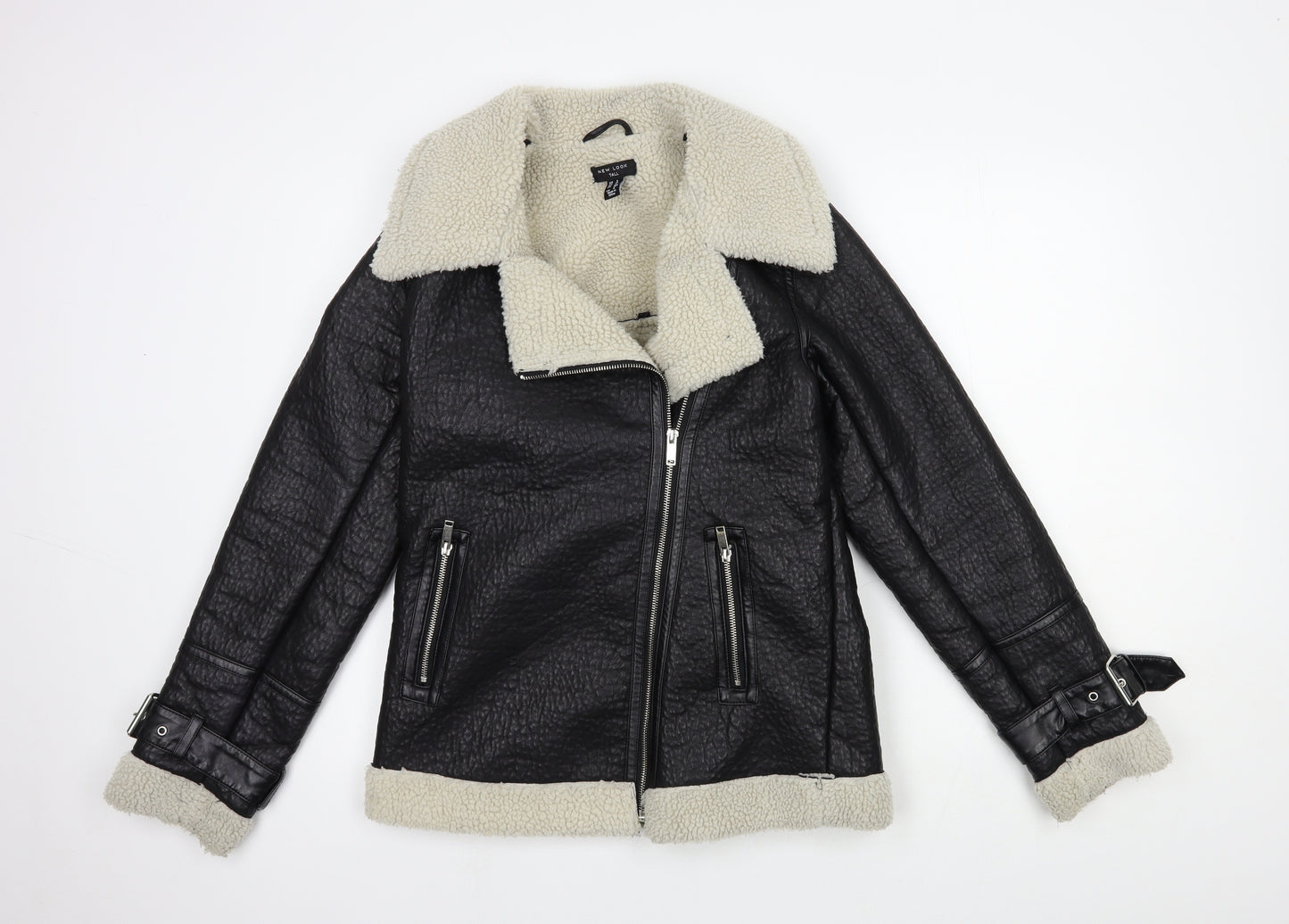 New Look Womens Black Biker Jacket Size 8 Zip
