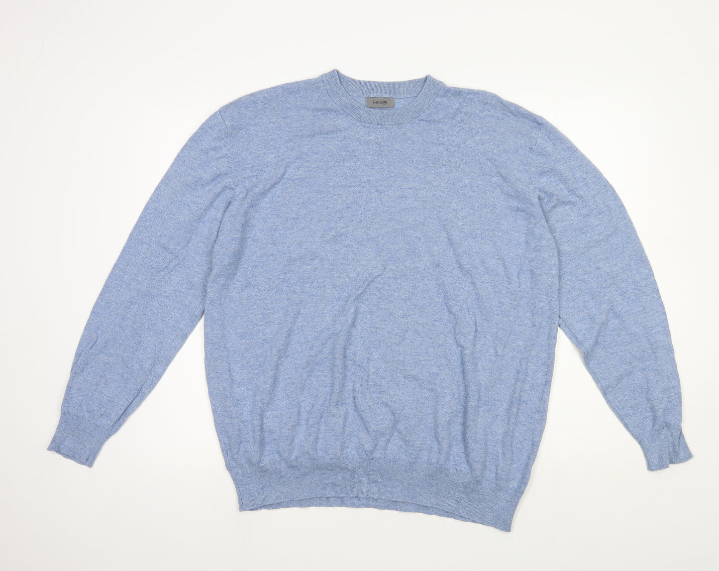 George Mens Blue Crew Neck Cotton Pullover Jumper Size 3XL