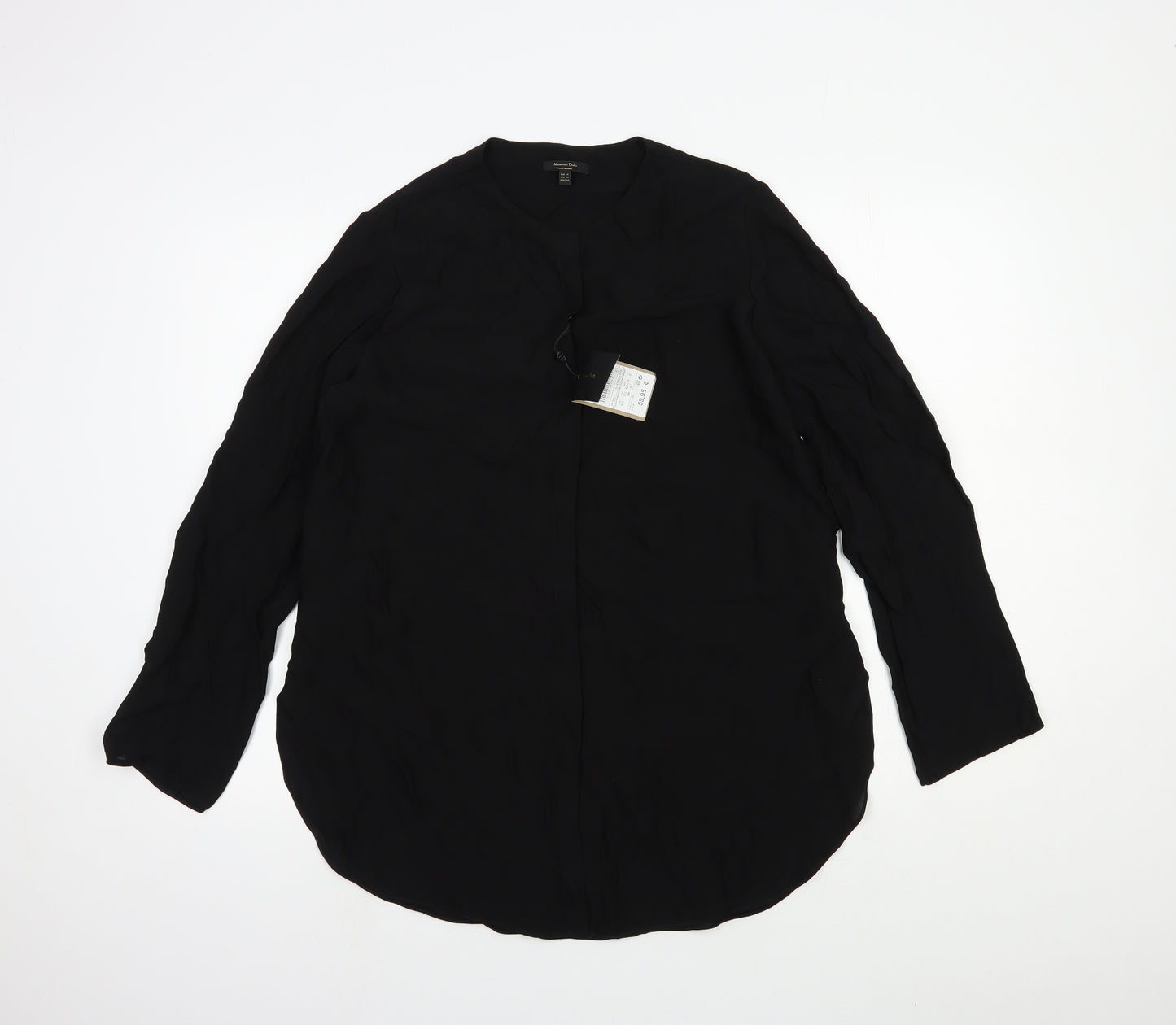 Massimo Dutti Womens Black Viscose Basic Button-Up Size 8 Round Neck