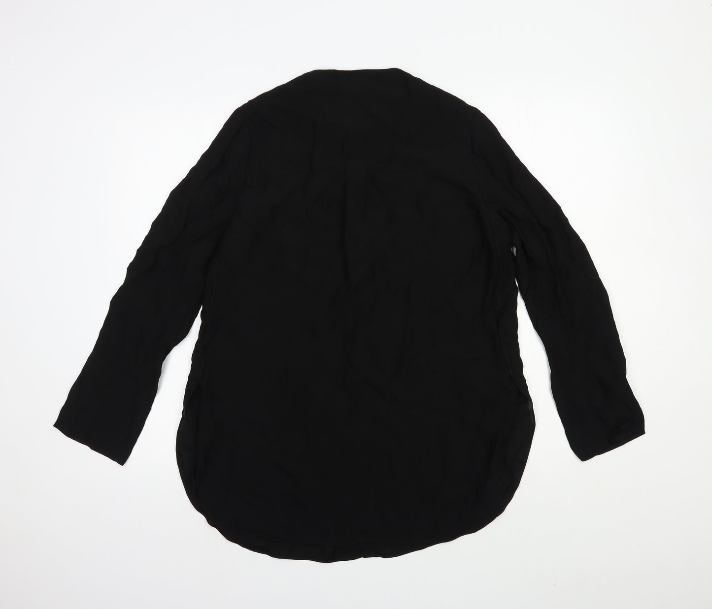 Massimo Dutti Womens Black Viscose Basic Button-Up Size 8 Round Neck