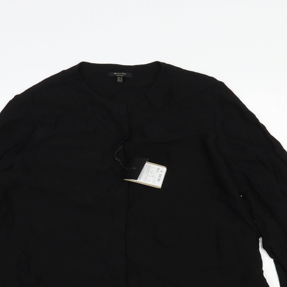 Massimo Dutti Womens Black Viscose Basic Button-Up Size 8 Round Neck