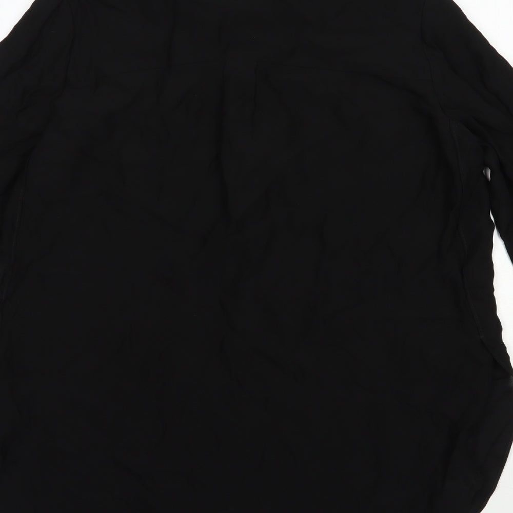 Massimo Dutti Womens Black Viscose Basic Button-Up Size 8 Round Neck