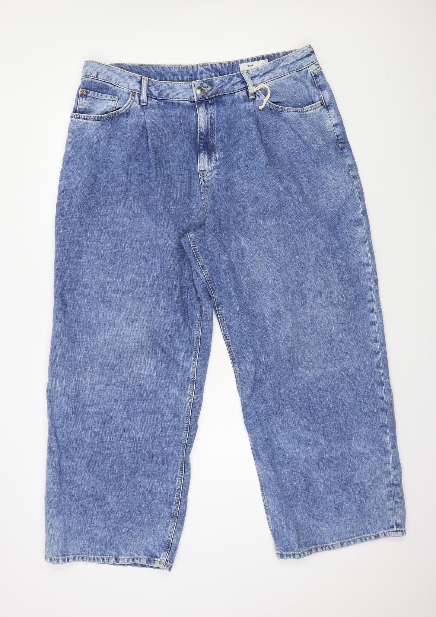 Marks and Spencer Womens Blue Cotton Cropped Jeans Size 20 L27 in Regular Button