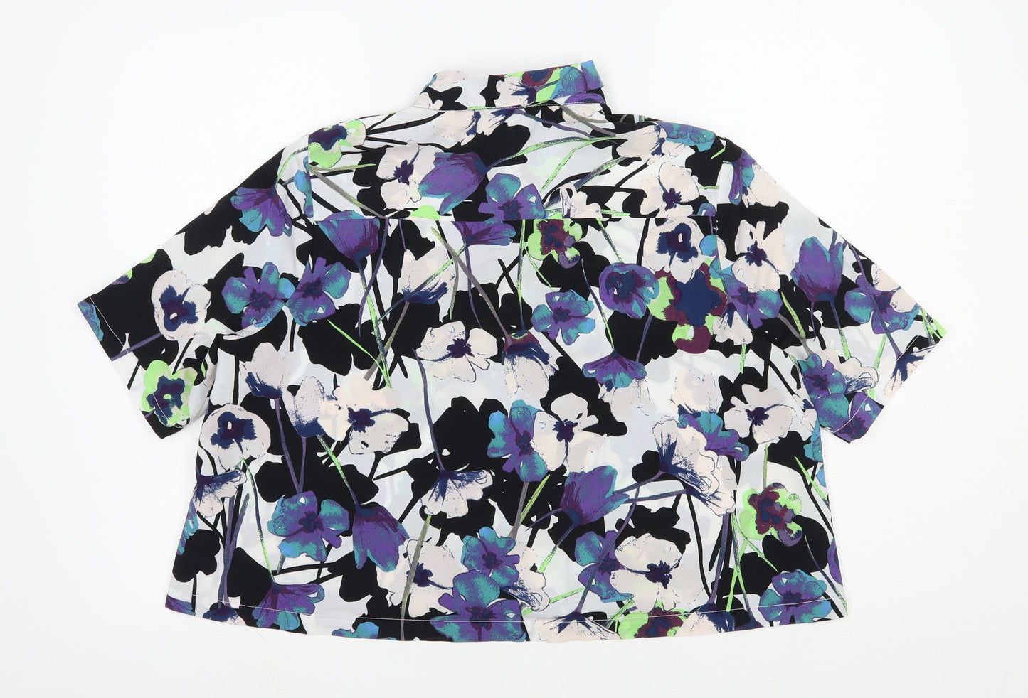 Topshop Womens White Floral Polyester Basic Blouse Size 8 Collared