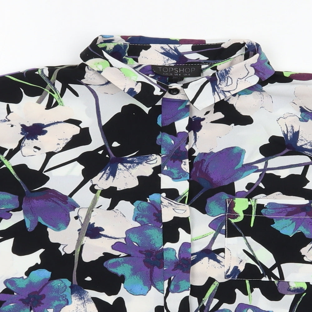 Topshop Womens White Floral Polyester Basic Blouse Size 8 Collared