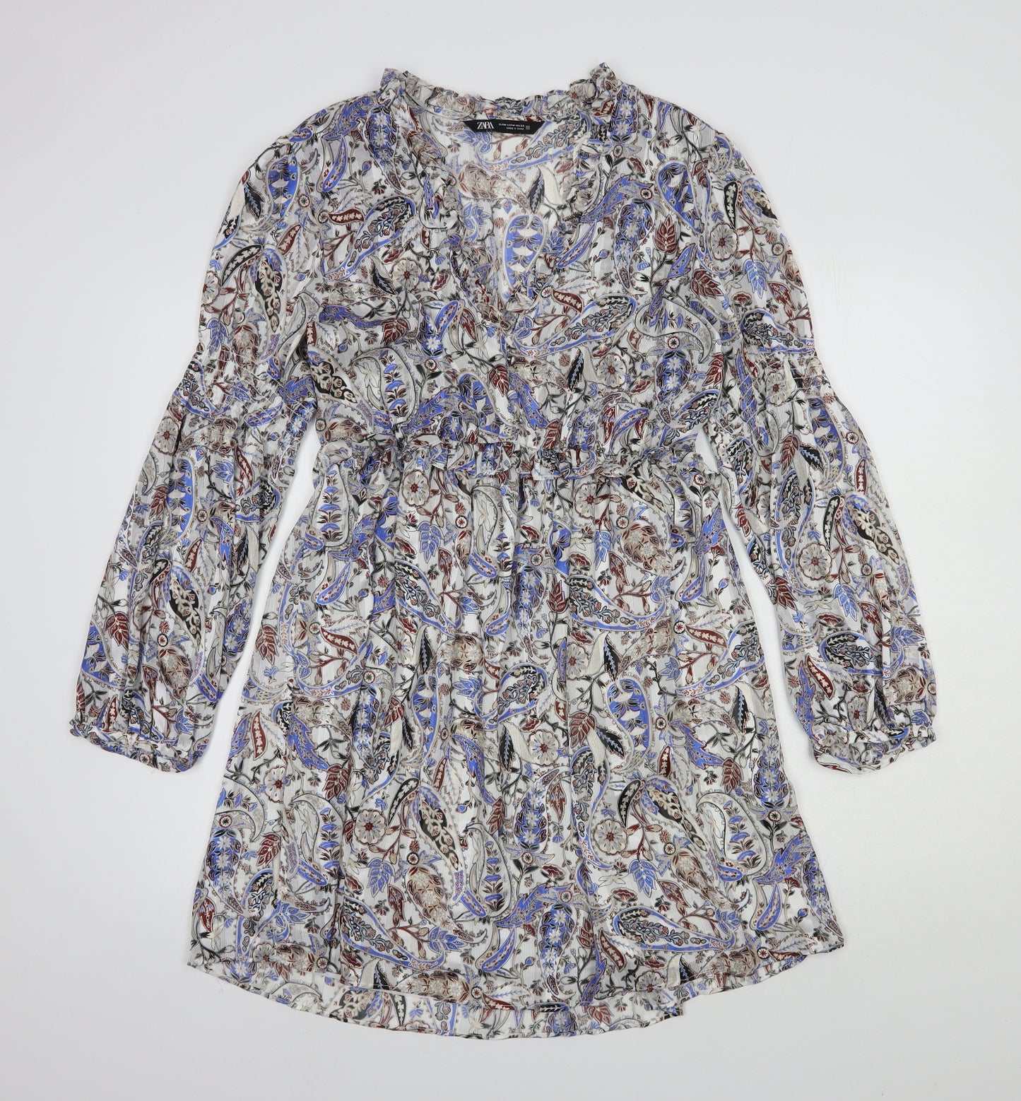 Zara Womens Multicoloured Floral Polyester Fit & Flare Size 10 V-Neck