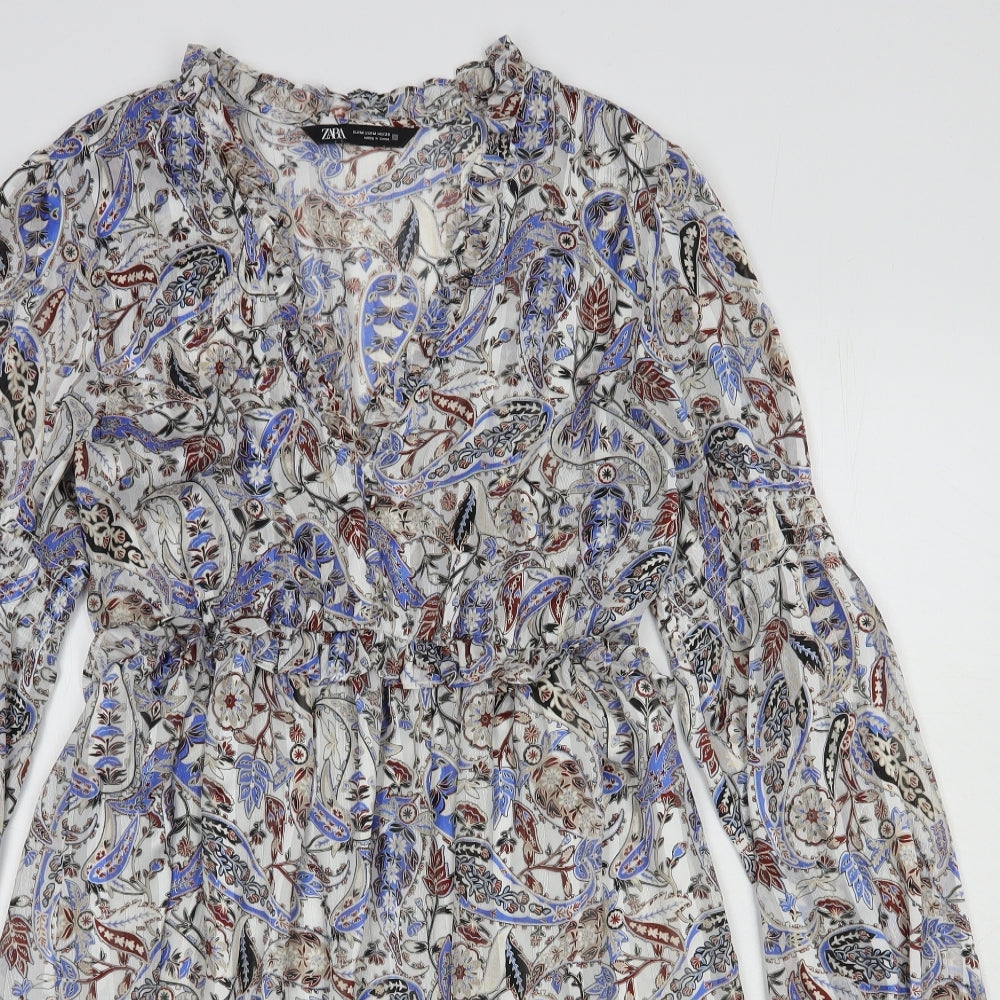 Zara Womens Multicoloured Floral Polyester Fit & Flare Size 10 V-Neck