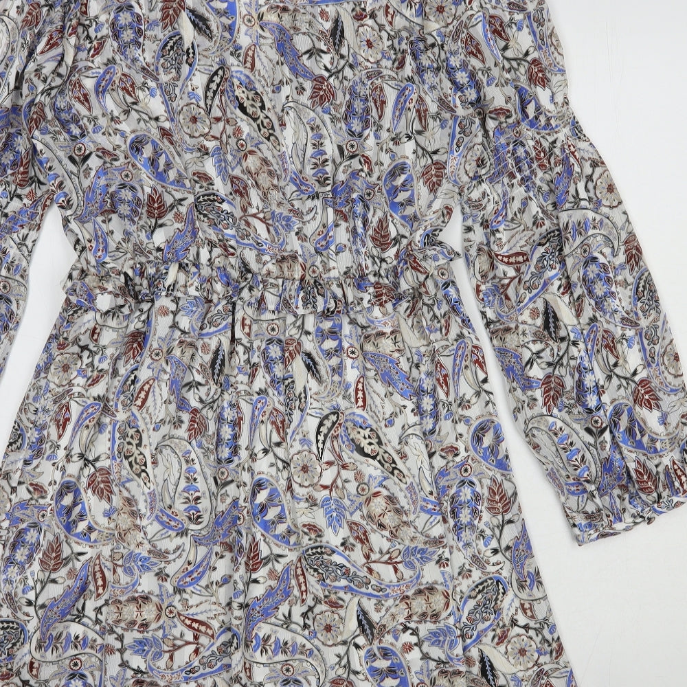 Zara Womens Multicoloured Floral Polyester Fit & Flare Size 10 V-Neck