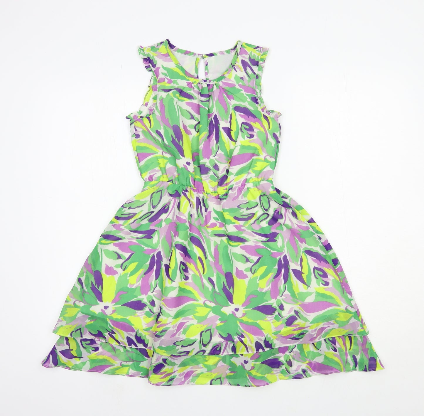 Nutmeg Girls Green Geometric Polyester Fit & Flare Size 7-8 Years Round Neck Button