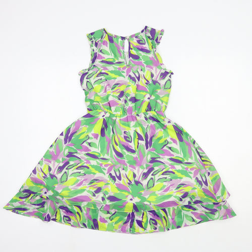 Nutmeg Girls Green Geometric Polyester Fit & Flare Size 7-8 Years Round Neck Button