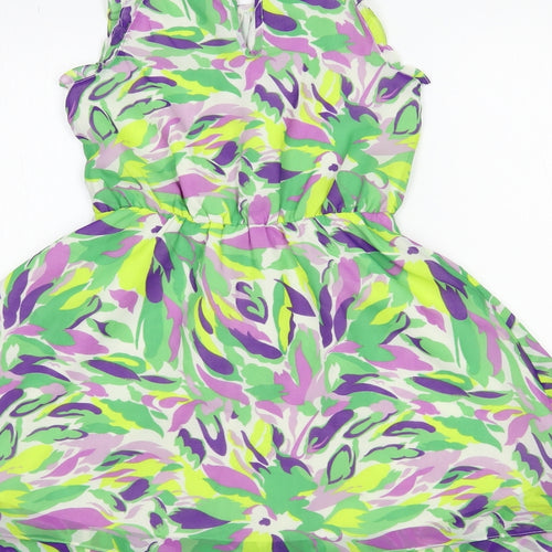 Nutmeg Girls Green Geometric Polyester Fit & Flare Size 7-8 Years Round Neck Button