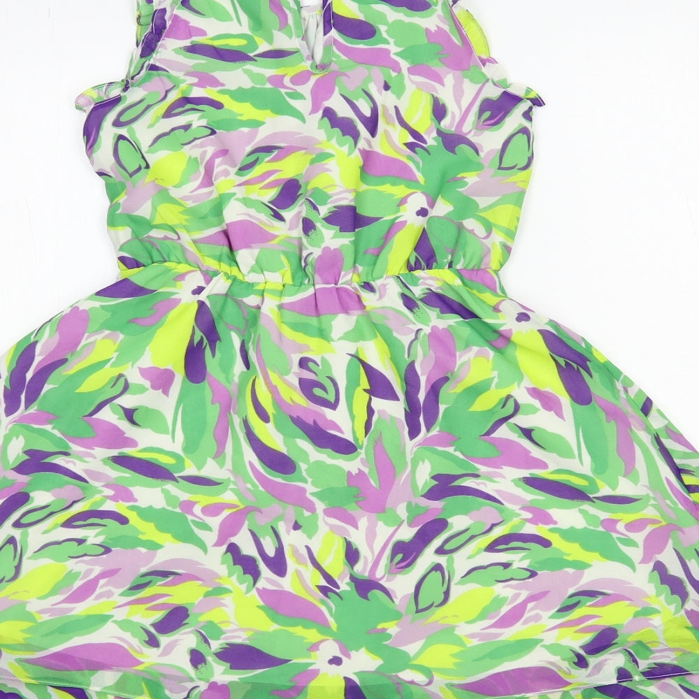 Nutmeg Girls Green Geometric Polyester Fit & Flare Size 7-8 Years Round Neck Button