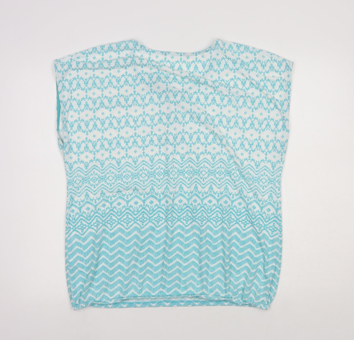 Preworn Womens Blue Geometric Polyester Basic Blouse Size 16 Round Neck