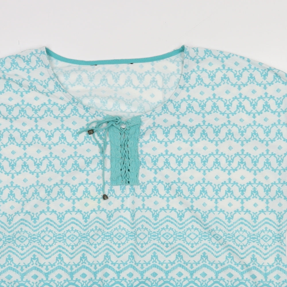 Preworn Womens Blue Geometric Polyester Basic Blouse Size 16 Round Neck