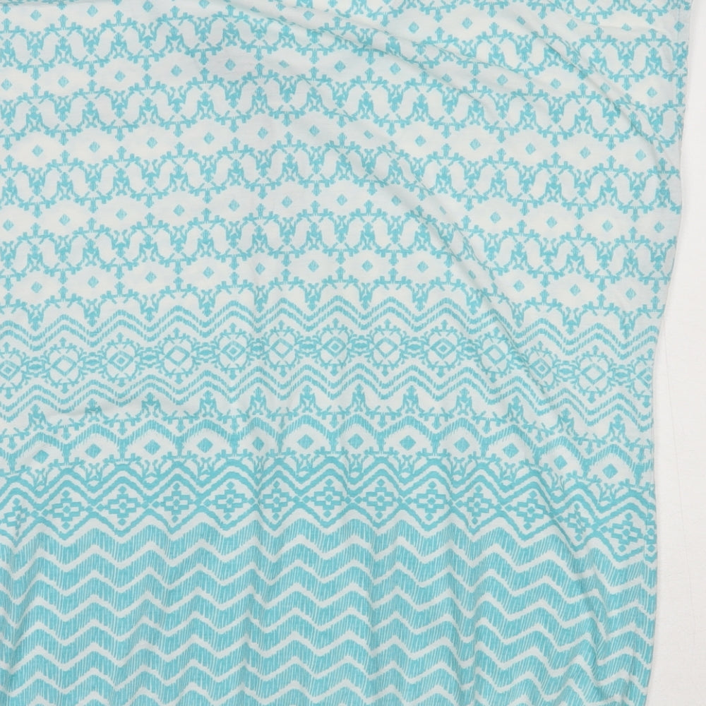 Preworn Womens Blue Geometric Polyester Basic Blouse Size 16 Round Neck