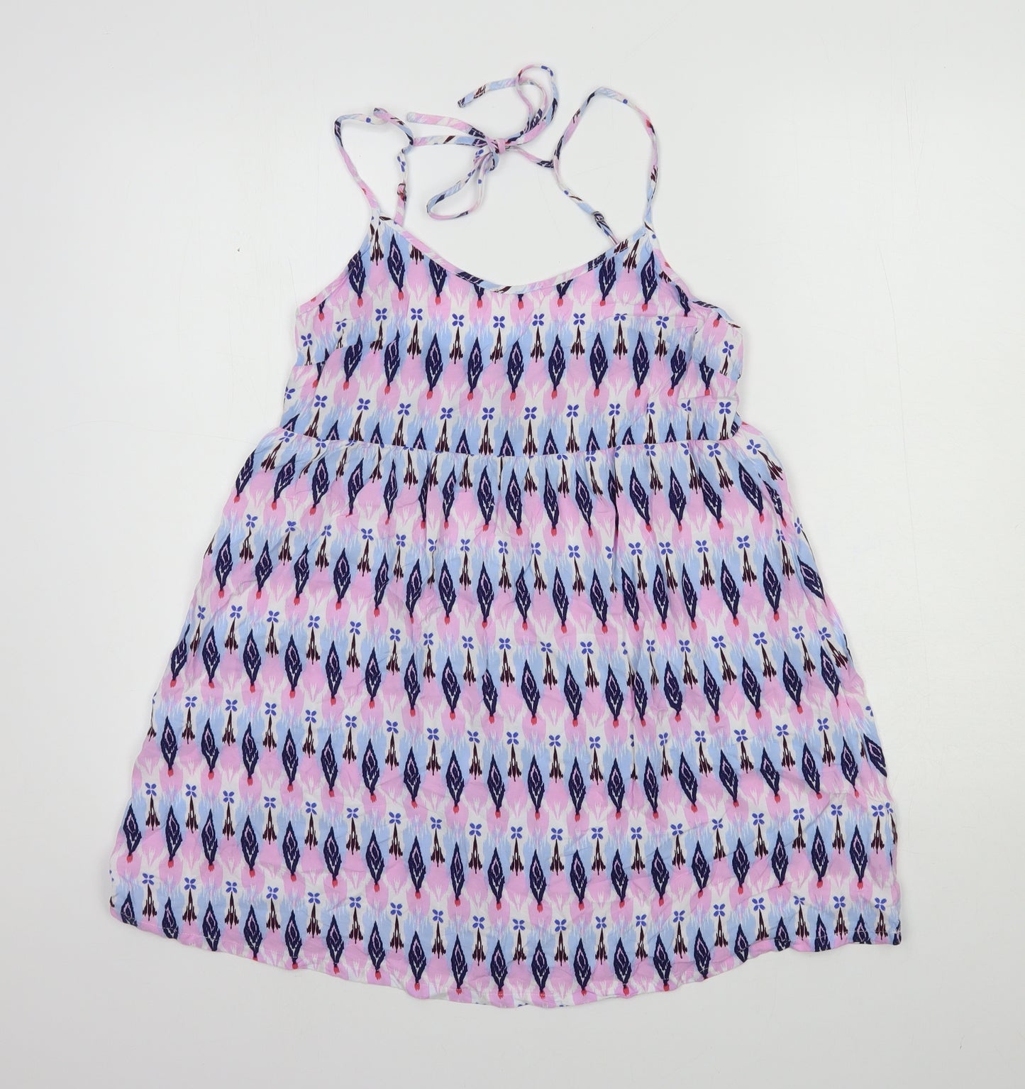 H&M Womens Pink Geometric Viscose Basic Tank Size 10 Round Neck