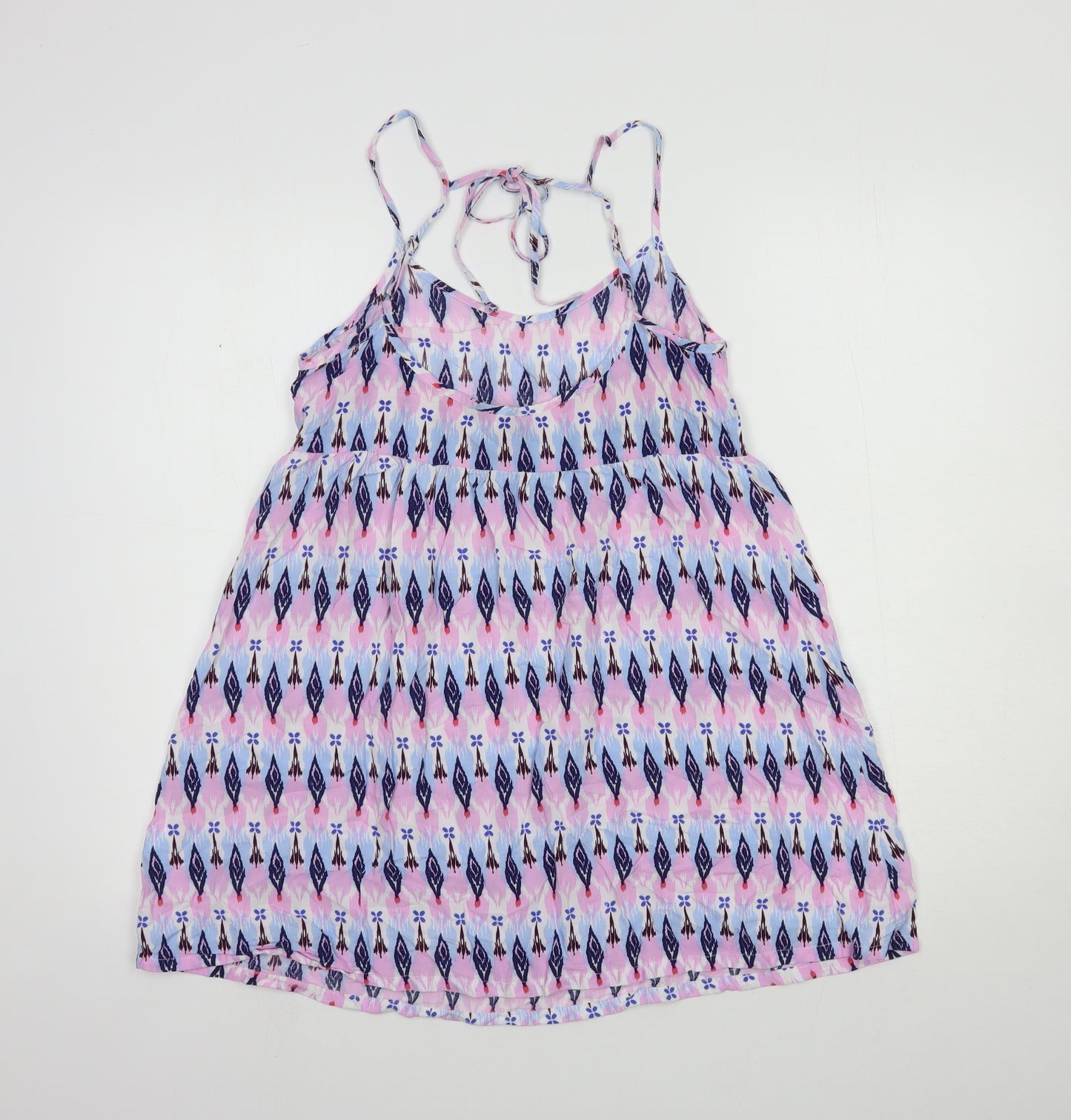 H&M Womens Pink Geometric Viscose Basic Tank Size 10 Round Neck