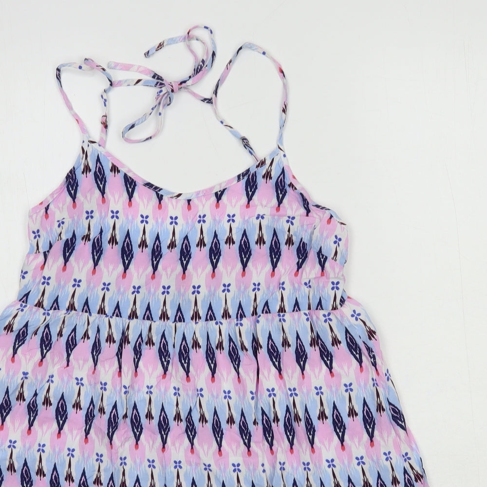 H&M Womens Pink Geometric Viscose Basic Tank Size 10 Round Neck
