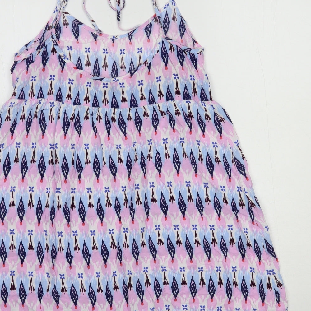 H&M Womens Pink Geometric Viscose Basic Tank Size 10 Round Neck
