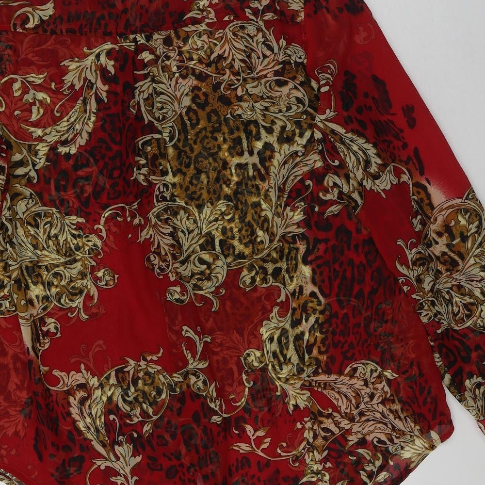 PRETTYLITTLETHING Womens Red Geometric Polyester Basic Button-Up Size M Collared