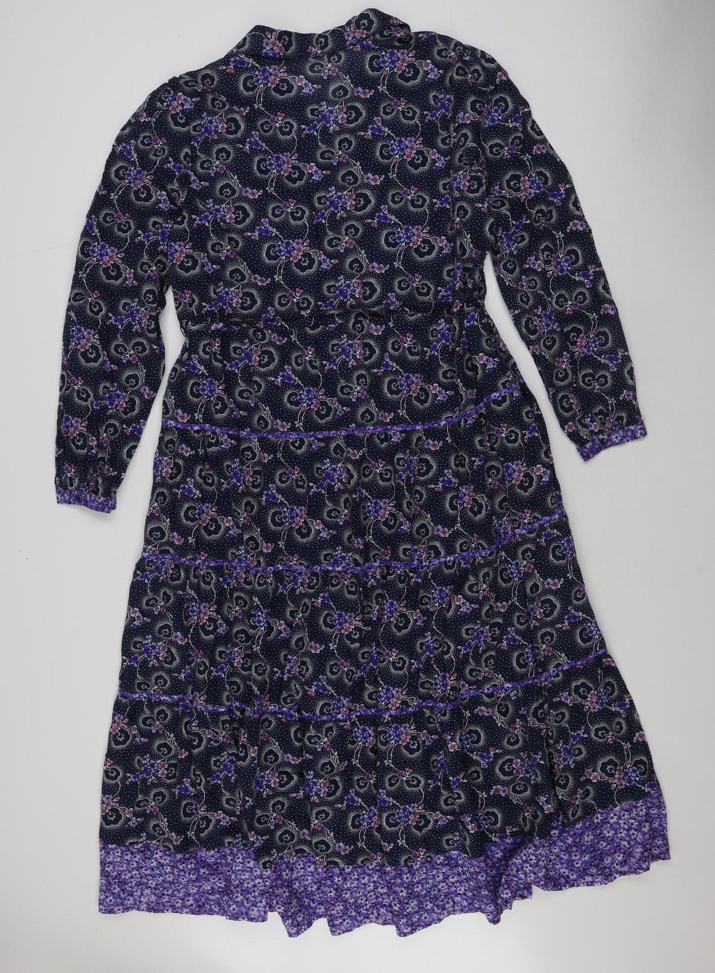 Per Una Womens Blue Geometric 100% Cotton A-Line Size 12 V-Neck Pullover