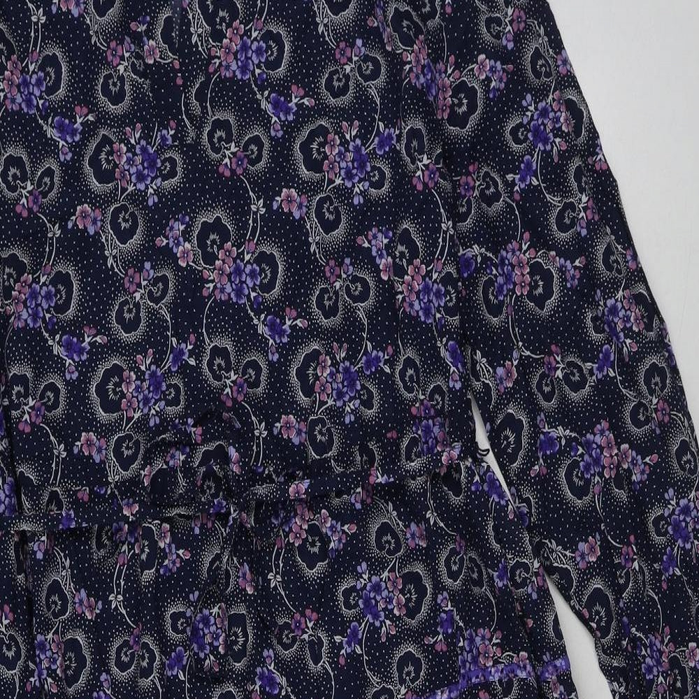 Per Una Womens Blue Geometric 100% Cotton A-Line Size 12 V-Neck Pullover