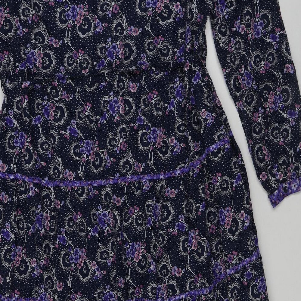 Per Una Womens Blue Geometric 100% Cotton A-Line Size 12 V-Neck Pullover