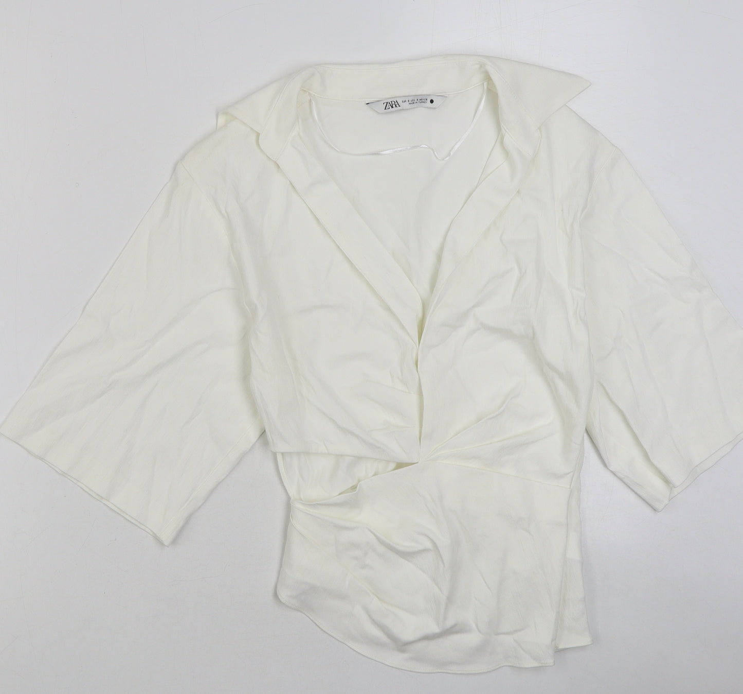 Zara Womens White Viscose Basic Blouse Size S Collared