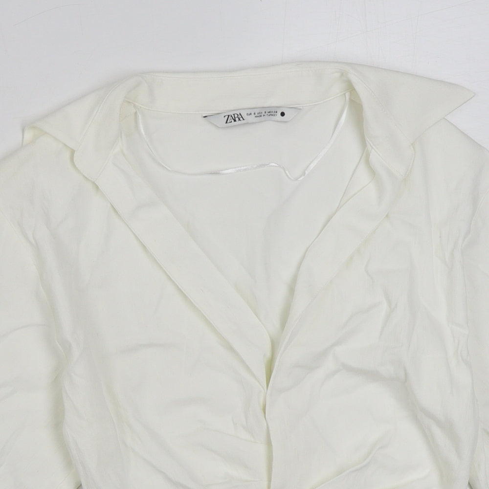 Zara Womens White Viscose Basic Blouse Size S Collared