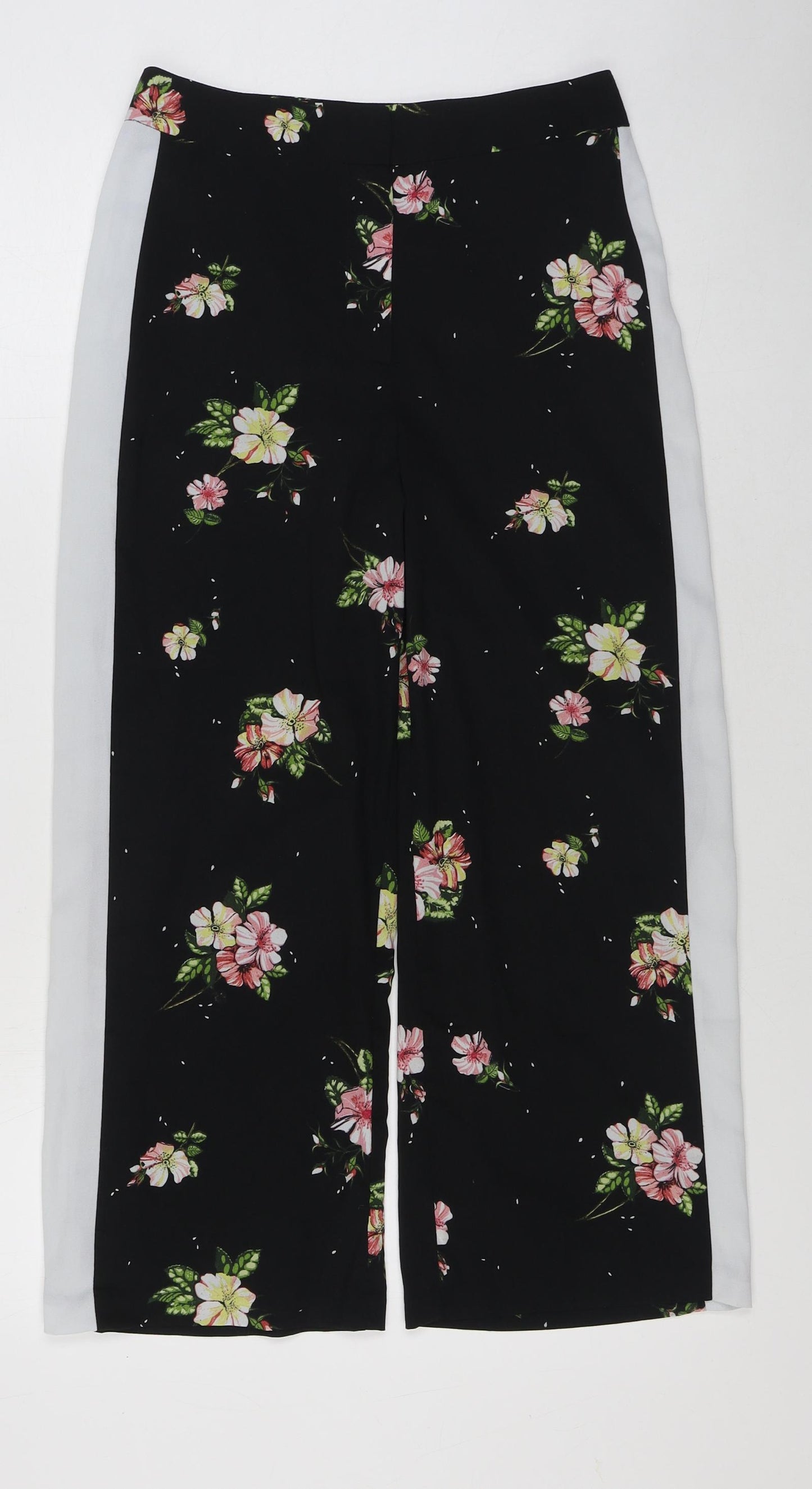 New Look Womens Black Floral Polyester Trousers Size 8 L25 in Regular Zip