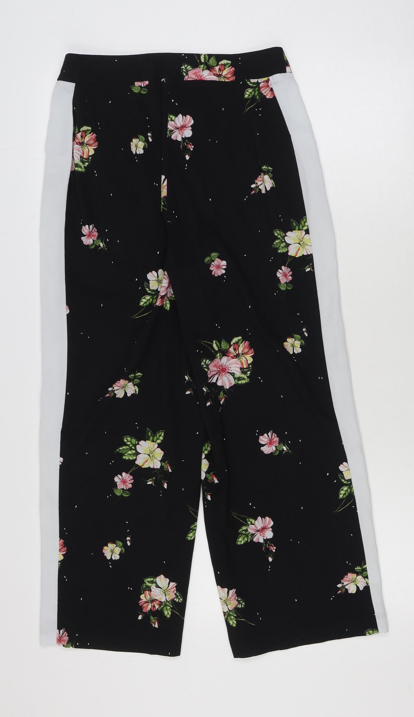 New Look Womens Black Floral Polyester Trousers Size 8 L25 in Regular Zip