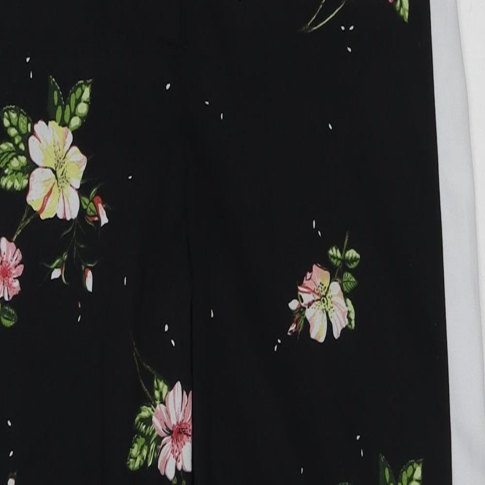 New Look Womens Black Floral Polyester Trousers Size 8 L25 in Regular Zip