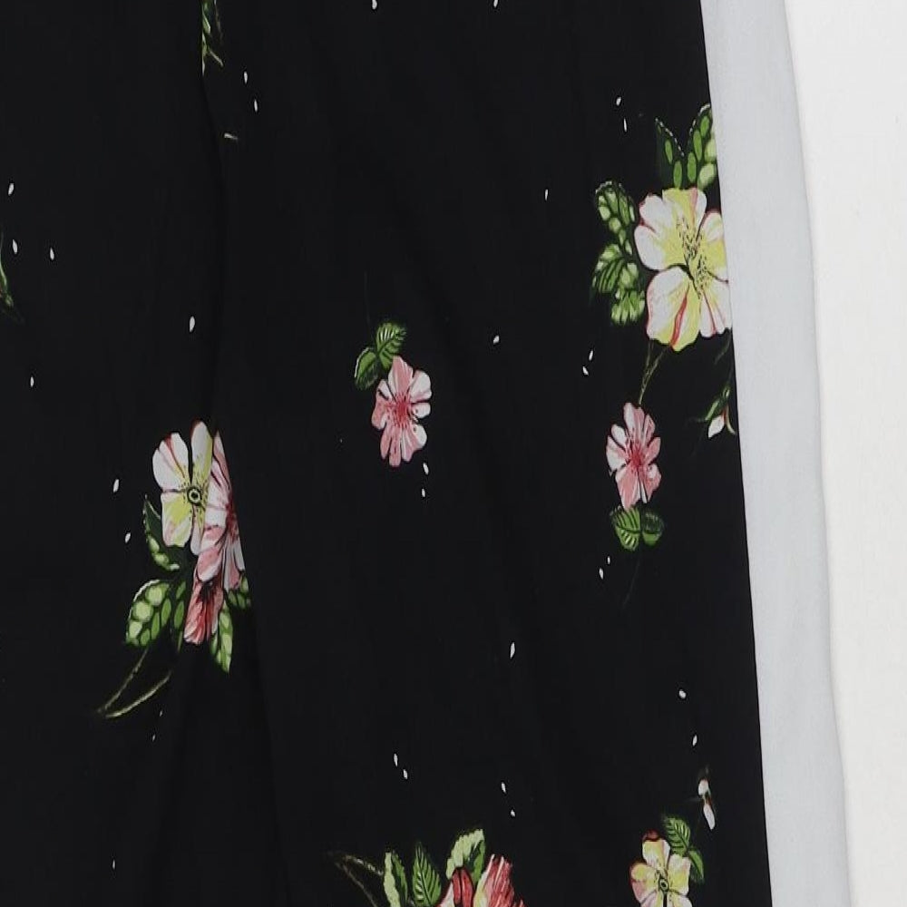 New Look Womens Black Floral Polyester Trousers Size 8 L25 in Regular Zip