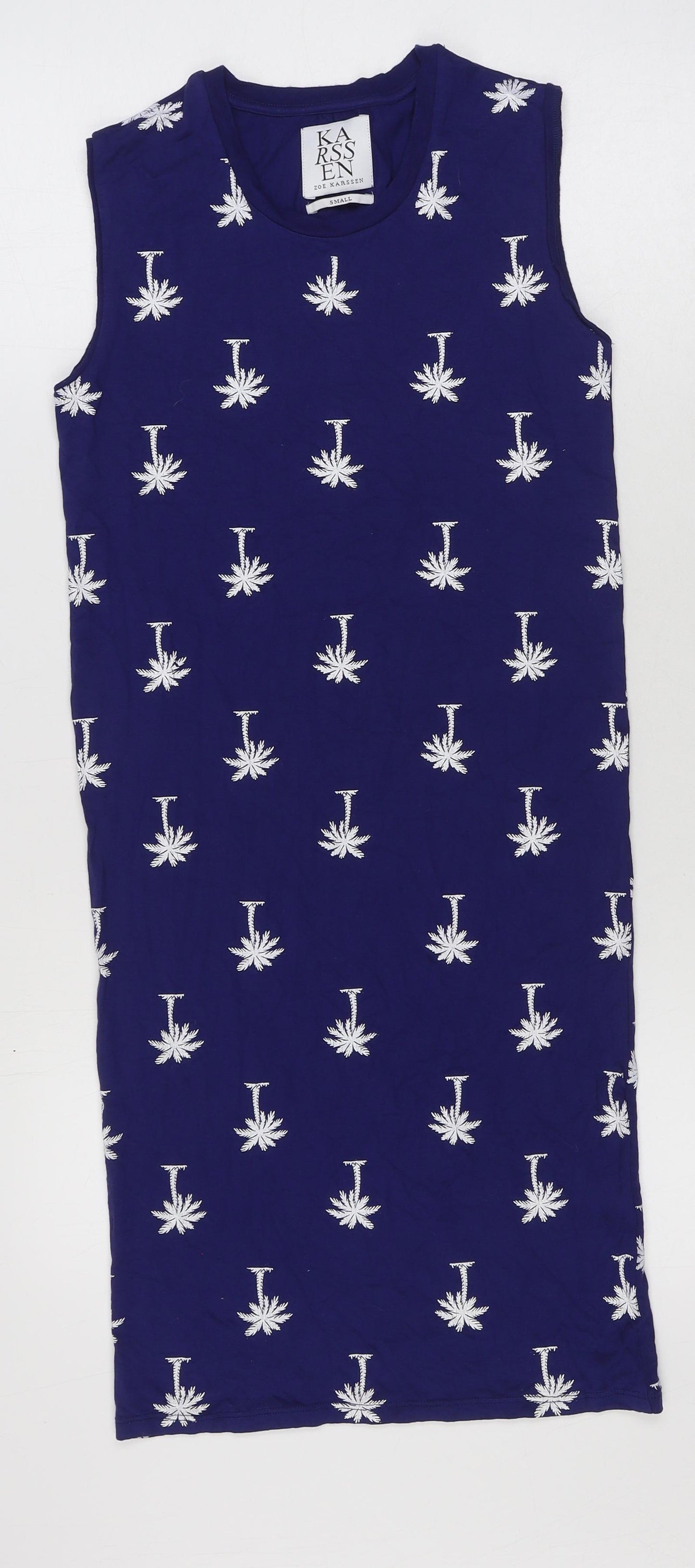 Zoe Karssen Womens Blue Geometric Viscose Tank Dress Size S Scoop Neck Pullover - Palm Tree Print
