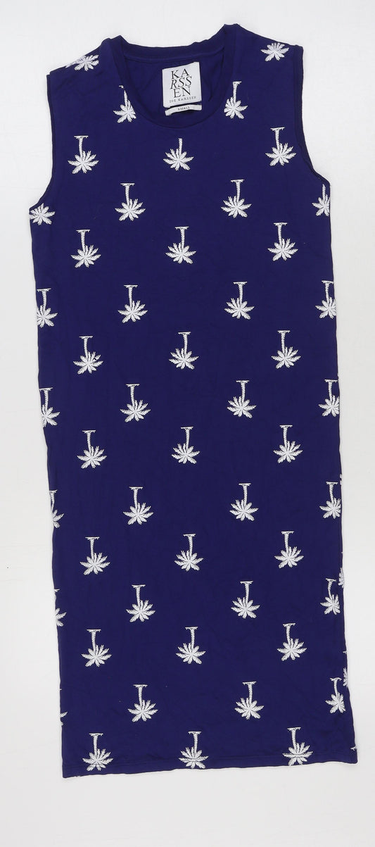 Zoe Karssen Womens Blue Geometric Viscose Tank Dress Size S Scoop Neck Pullover - Palm Tree Print