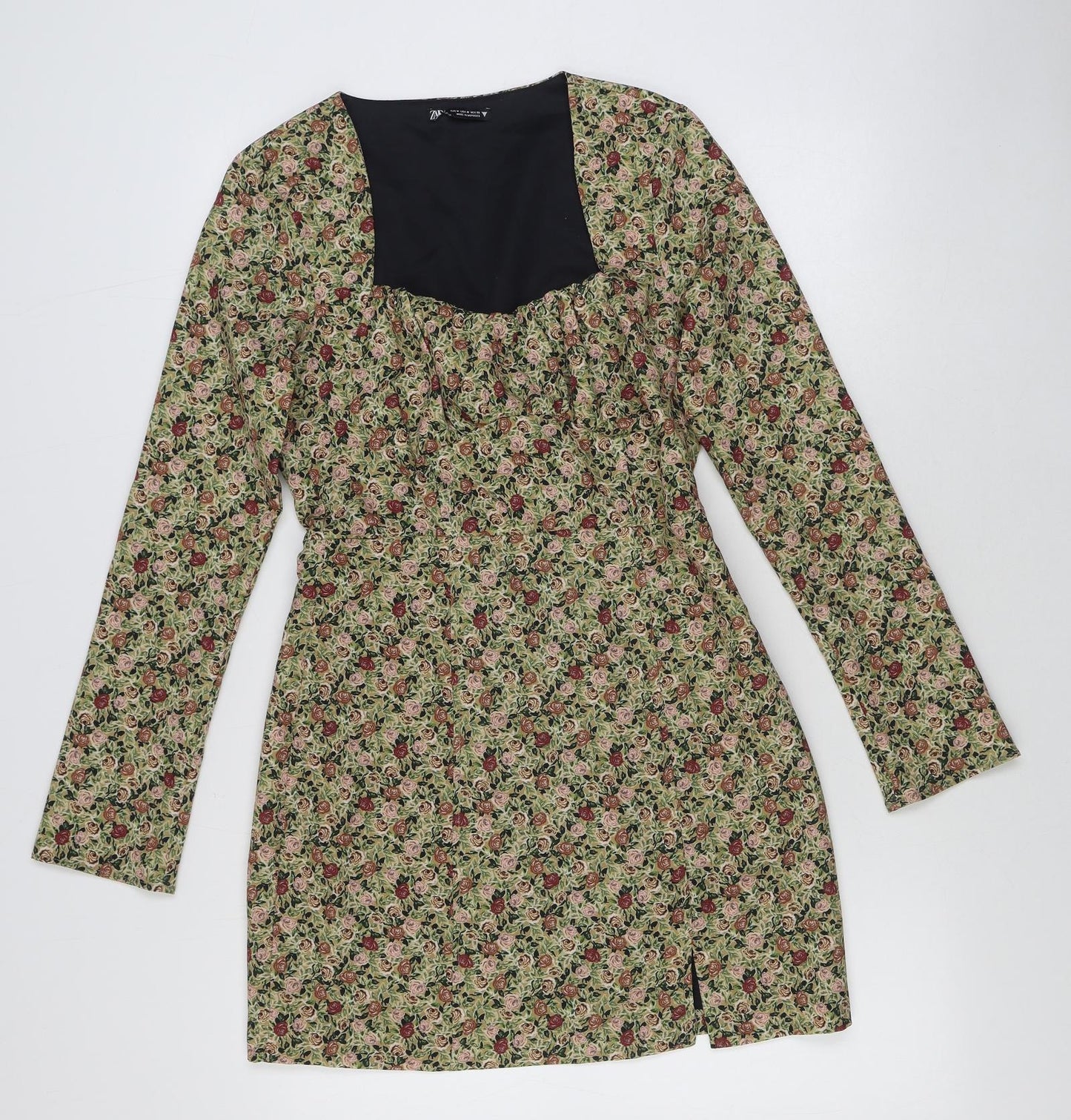 Zara Womens Multicoloured Floral Polyester A-Line Size M Sweetheart Zip