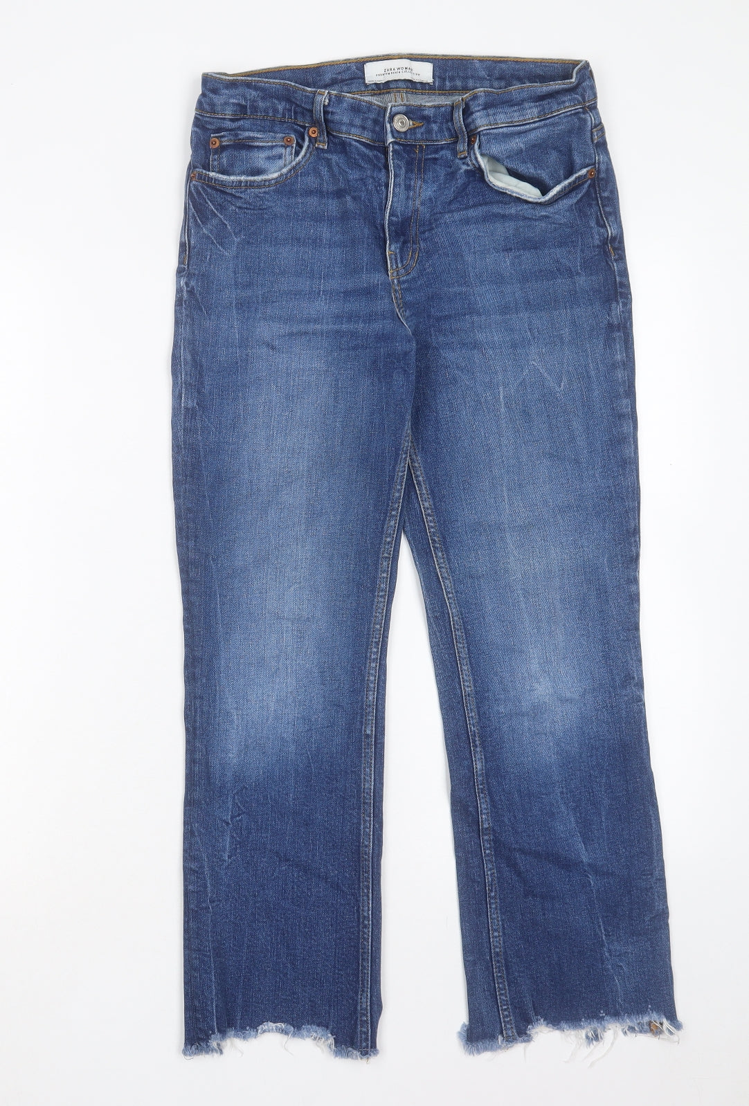 Zara Womens Blue Cotton Straight Jeans Size 10 L25 in Regular Button