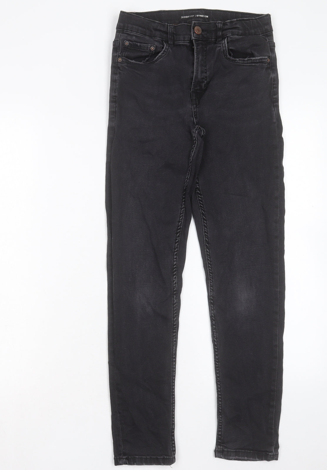 Zara Boys Black Cotton Tapered Jeans Size 13-14 Years Regular Button
