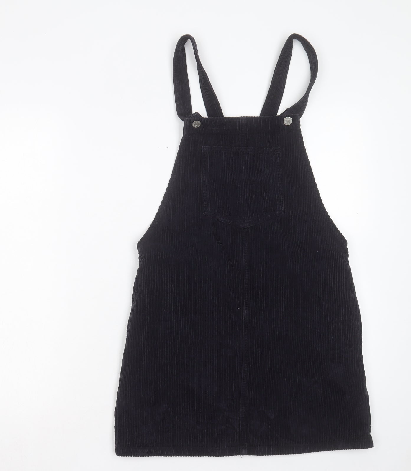 Topshop Womens Black Cotton Pinafore/Dungaree Dress Size 6 Square Neck Button
