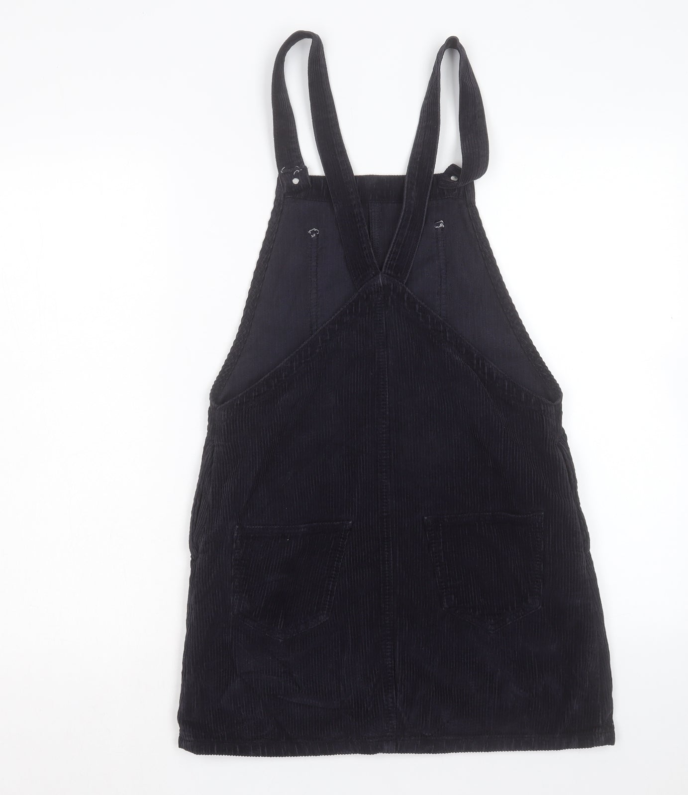 Topshop Womens Black Cotton Pinafore/Dungaree Dress Size 6 Square Neck Button