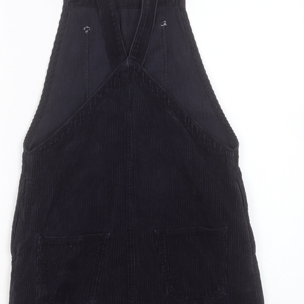 Topshop Womens Black Cotton Pinafore/Dungaree Dress Size 6 Square Neck Button