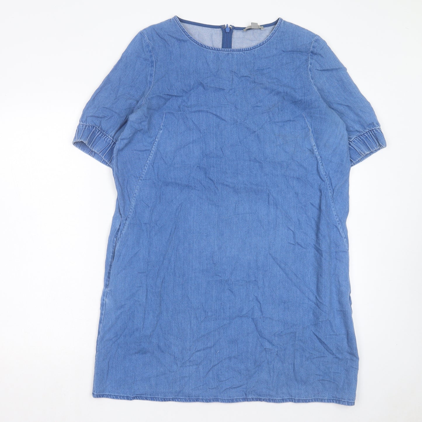 COS Womens Blue Cotton Shift Size 12 Boat Neck Zip