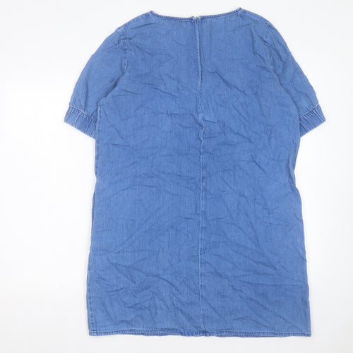 COS Womens Blue Cotton Shift Size 12 Boat Neck Zip