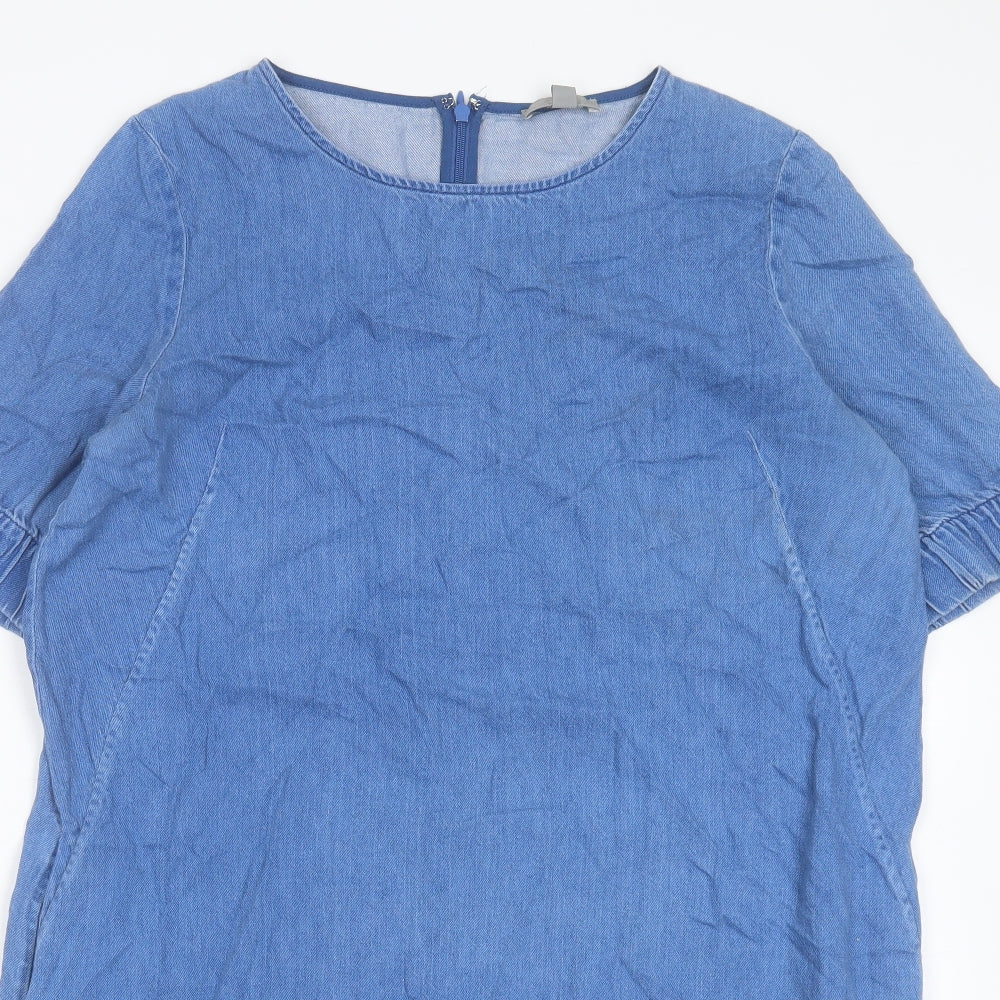 COS Womens Blue Cotton Shift Size 12 Boat Neck Zip