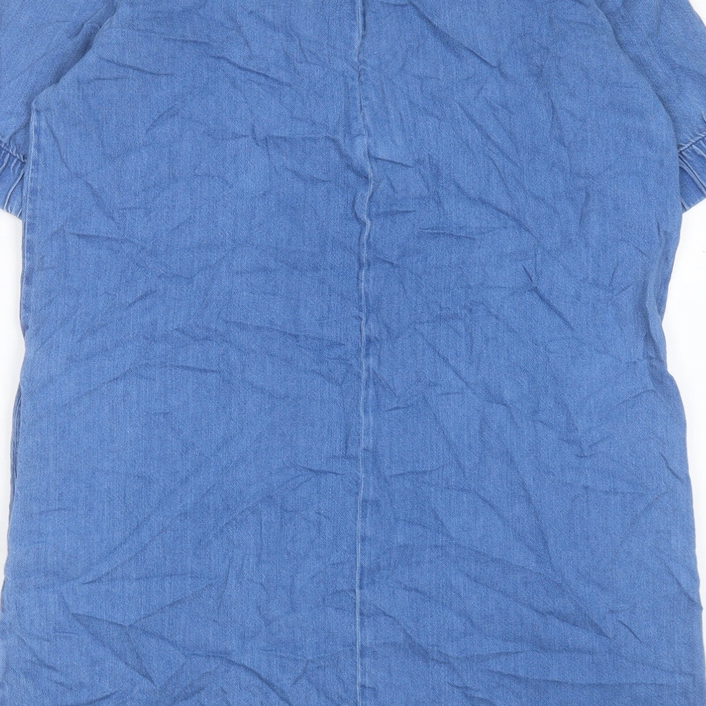 COS Womens Blue Cotton Shift Size 12 Boat Neck Zip